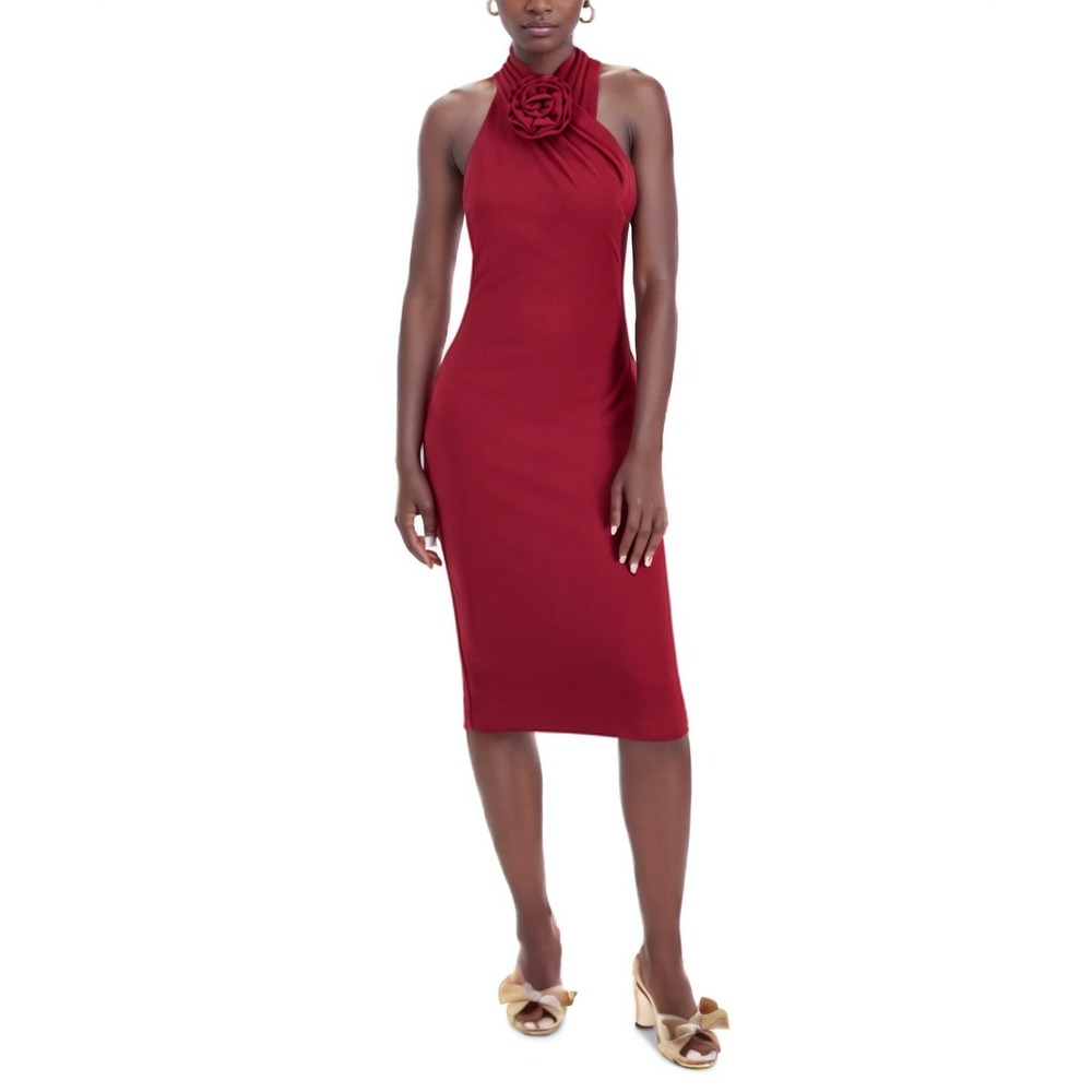 Rachel Roy Harland Dress Womens Medium Cabernet Rose Halter Sheath‎ Sleeveless